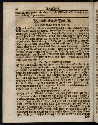 74-93, Von allerley Dorten. - Von allerhand Speisen und Fischen.