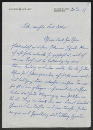 Brief von Wilhelm Buller an Margarete Hauptmann