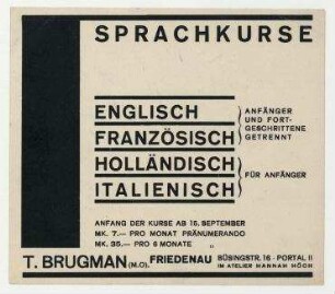 Werbung für Sprachkurse bei Til Brugman. Berlin
