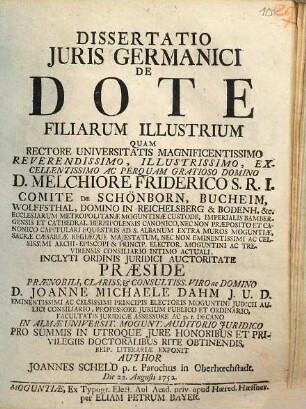 Dissertatio Juris Germanici De Dote Filiarum Illustrium