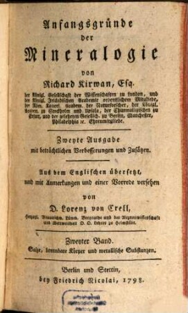 Anfangsgründe der Mineralogie, 2. Salze, brennbare Körper und metallische Substanzen