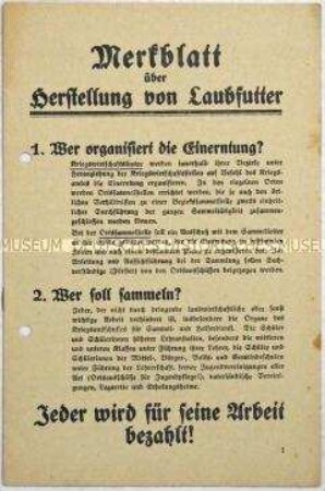Merkblatt zur Herstellung von Laubfutter unter Kriegsbedingungen