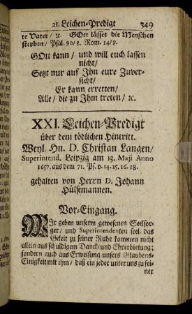 XXI. Hn. D. Christan Langen/ Superintend.