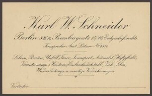 Werbepostkarte Versicherungsanstalt "Karl W. Schneider", Bernburger Straße 15-16