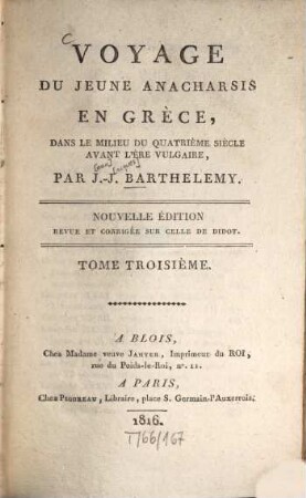 Voyage du jeune Anacharsis en Grèce : dans le milieu du quatrième siècle avant l'ère vulgaire. 3