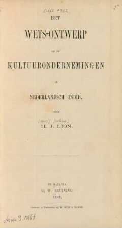 Het wets-ontwerp op de kultuurondernerningen in Nederlandsch Indie