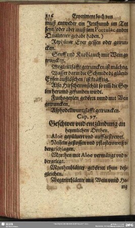 Cap. 97. Geschwer und entzündung an heymlichen Orthen