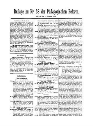 Litteratur : Beilage zu Nr. 38 der Pädagogischen Reform