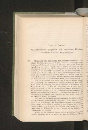Neuntes Capitel. Aberrationsfreie spiegelnde und brechende Flächen, caustische Kurven, Astigmatismus.