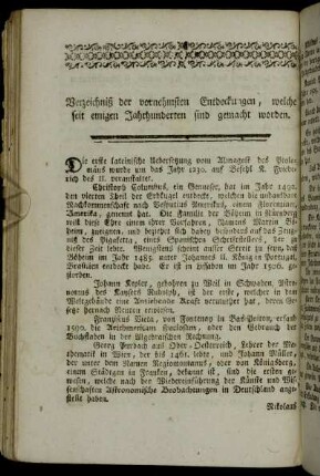 Verzeichniß der vornehmsten Entdeckungen [...]