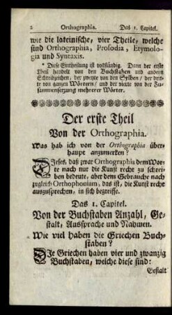 Der erste Theil Von der Orthographia