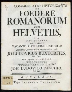 Commentatio Historica De Foedere Romanorum Cum Helvetiis