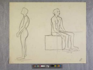 o. T. (Stehender und Sitzender Akt; aus dem Unterricht - Aktzeichnen - bei Oskar Schlemmer)