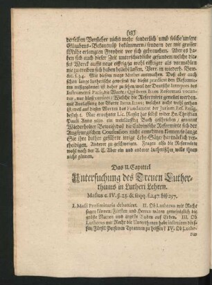 Das II. Capittel. Untersuchung des Treuen Lutherthums in Lutheri Lehren.