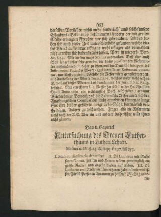 Das II. Capittel. Untersuchung des Treuen Lutherthums in Lutheri Lehren.