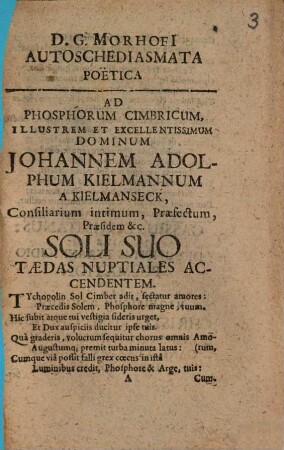 D. G. Morhofi[i] Autoschediasmata Poetica