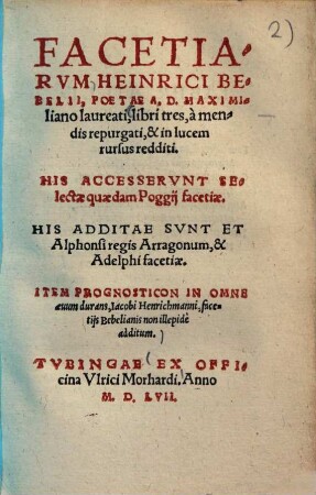 Facetiarum ... libri tres : a mendis repurgati & in lucem rursus redditi