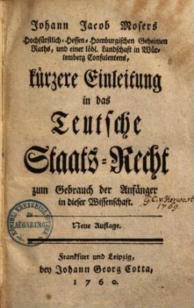 Kürzere Einleitung in das Teutsche Staats-Recht