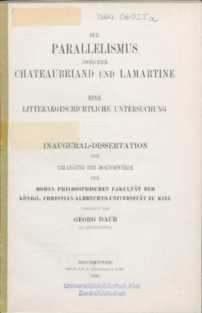 Der Parallelismus zwischen Chateaubriand und Lamartine : eine litterargeschichtliche Untersuchung