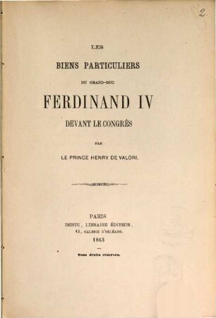 Les biens particuliers du Grand-Duc Ferdinand IV devant le congrès