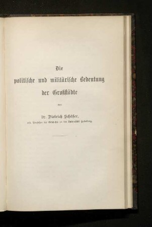 Die politische und militärische Bedeutung der Großstädte