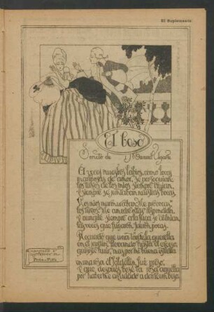 El beso : Soneto. - Manuscrito e ilustración de Peña-Plata.