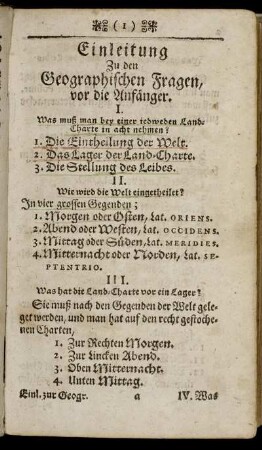 Einleitung zu den Geographischen Fragen, vor die Anfänger.