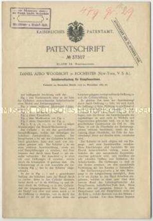 Patentschrift eines Schieberentlasters für Dampfmaschinen, Patent-Nr. 37 307