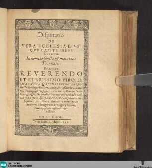 Disputatio de vera ecclesia ejusque capite Jhesu Christo