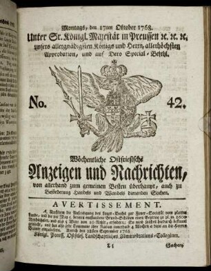 No. 42. Montags, den 17ten Oktober 1768.