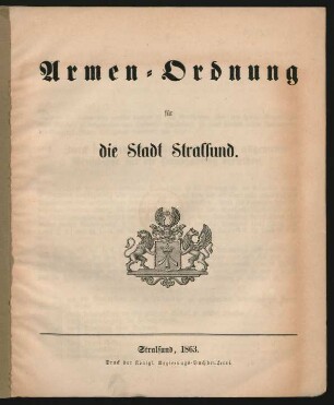 Armen-Ordnung für die Stadt Stralsund