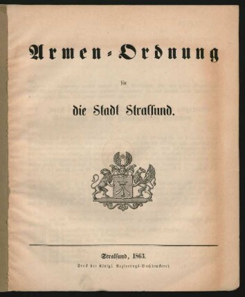 Armen-Ordnung für die Stadt Stralsund
