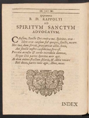 Epigramma B. D. Rappolti Ad Spiritum Sanctum Advocatum.