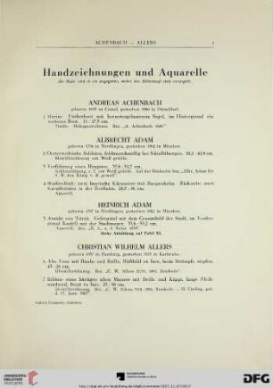 Handzeichnungen und Aquarelle (Nr. 1-716)