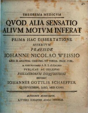 Theorema Medicvm, Qvod Alia Sensatio Alium Motvm Inferat, 1