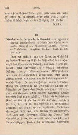 504-508 [Rezension] Laurin, František, Introductio in Corpus iuris canonici