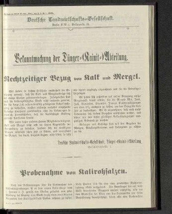 Beilage zu Stück 21 der „Mitt. der D.L.G.", 1905.