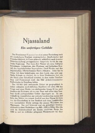 Njassaland Ein unfertiges Gebilde