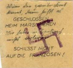Hektografierter Handzettel mit Aufruf zum Kampf gegen Hitler und zur Beendigung des Krieges