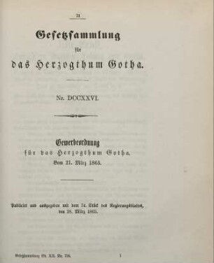 726. Gewerbeordnung für das Herzogthum Gotha; vom 21. März 1863