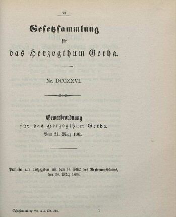726. Gewerbeordnung für das Herzogthum Gotha; vom 21. März 1863