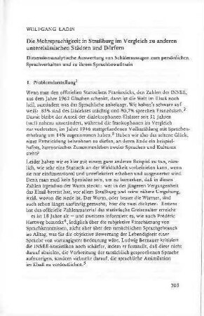 Die Mehrsprachigkeit in Straßburg im Vergleich zu anderen unterelsässischen Städten und Dörfern : dimensionsanalytische Auswertung von Schüleraussagen zum persönlichen Sprachverhalten und zu ihrem Sprachbewußtsein