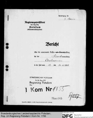 Bericht über die unvermutete Kassenprüfung der Kommunalkasse Oberbarnim im Nov. 1938