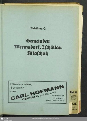 Abteilung G. Gemeinden Wermsdorf, Zschöllau, Altoschatz