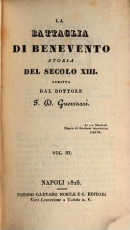 La battaglia di Benevento : storia del secolo XIII. T. 3 (1828)