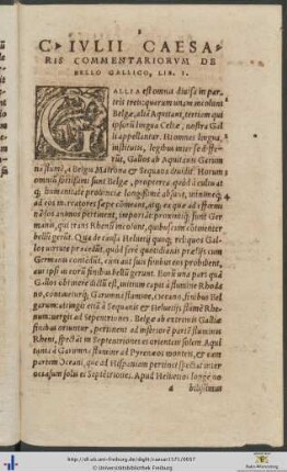 Gaii Iulii Caesaris Commentariorum De Bello Gallico Liber I