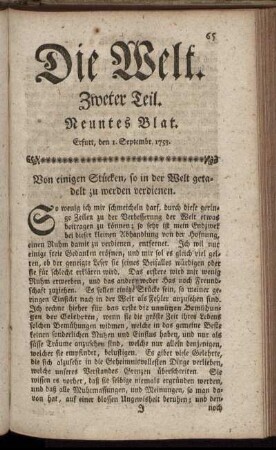 Neuntes Blat. Erfurt, den 1. Septembr. 1753.