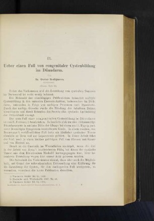 IX. Ueber einen Fall von cogenitaler Cystenbildung im Dünndarm.