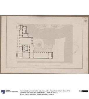 Berlin, Unter den Linden. Palais Prinz Wilhelm. Entwurf mit Ecktürmen. Grundriss mit Hofbibliothek am Opernplatz