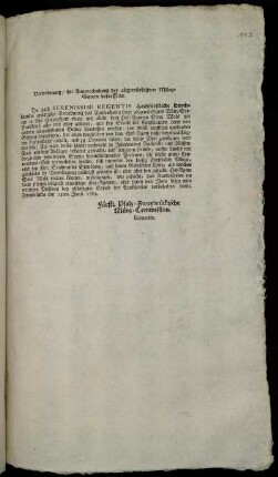 Verordnung, die Auswechslung der abgewürdigten Münz-Sorten betreffend : Zweybrücken den 25ten Junii 1765.